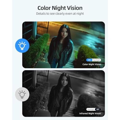 Rocktone Solar Security Cameras Wireless Outdoor, 2K Battery Powered WiFi Cameras for Home Security with AI Motion Detection, Color Night Vision, 2-Way Talk, Siren Alarm, IP66, Cloud/SD Storage