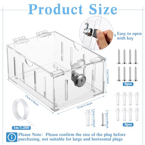 2 Pcs Safety Outlet Cover Box Clear Lock Box with Key Covers for Electrical Outlets, Provides Space Inside for Plugs, Proof Socket Covers Ease Operation