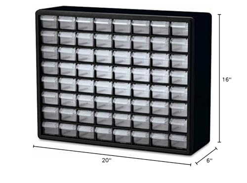 Akro-Mils 24 + 64 Drawer Plastic Cabinet Set, 20 x 6 x 16 in, Black (10724 + 10164) - Versatile Parts Storage