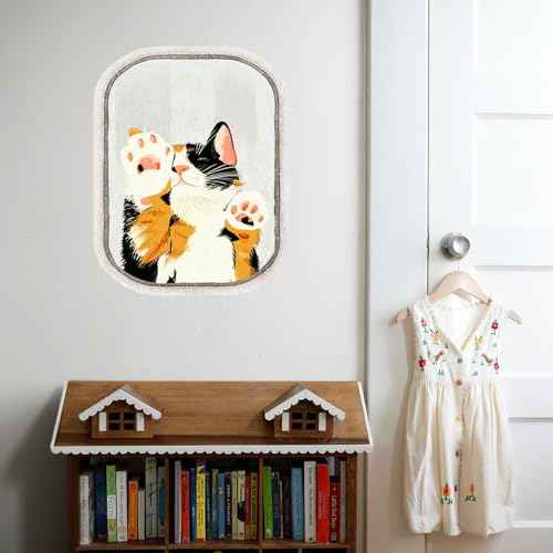 Cat Wall Sticker 15.7x19.6in Trapped Cat in The Window Peel and Stick Wall Decal for Kids Room Funny Vinyl Animal DIY Wall Art Decor for Kids, Cats Lover, Bedroom, Living Room