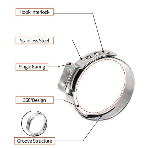 50 Pack 3/4" PEX Cinch Clamps, Stainless Steel Single Ear Hose Clamps