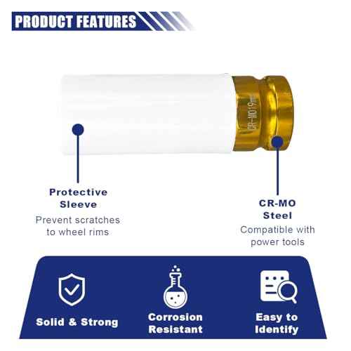 1/2" Drive 19 mm Lug Nut Impact Socket, Non-Marring Deep Lug Nut Socket, Thin Wall Wheel Rim Protector Sleeved Socket (19mm/0.7inch)