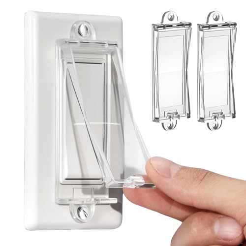 2 Light Switch Guard Cover, Baby Proof Wall Switch Cover Guard for Rocker Light Switch Protects Your Lights or Circuits from Being Accidentally Turned On or Off (Clear)