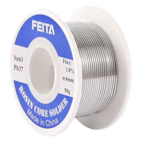 FEITA Sn63-Pb37 High Purity Tin Leaded Rosin Core Solder Wire for Electrical Soldering, With 1.8% Solder flux, 183¡É Melting Point (0.8mm, 50g)