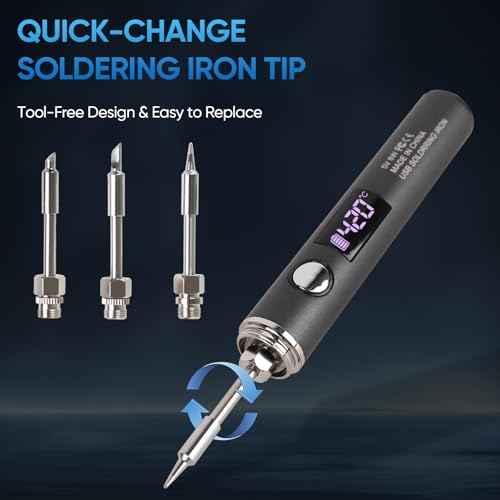Cordless Soldering Iron Kit, Rechargeable USB-C Soldering Pen with OLED Screen, Portable Battery Powered Solder Iron for Electronics Repair, Includes 3 Tips & Lead-Free Solder Wire