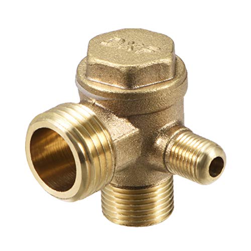 uxcell Air Compressor Check Valve, 3/8Gx1/2GxM10 Male Thread, 3 Way Pneumatic Accessory, Brass for Central Pneumatic Air Compressor