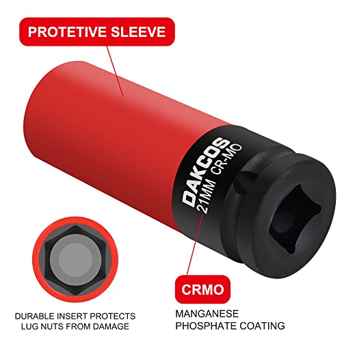 21mm Impact Lug Nut Socket, 1/2 inch Drive, With Protective Sleeves,CR-MO