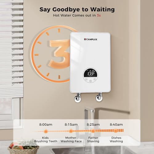 Camplux 4.5kW Electric Tankless Water Heater for Under Sink, Point-of-Use, Wall-Mounted, Digital Display