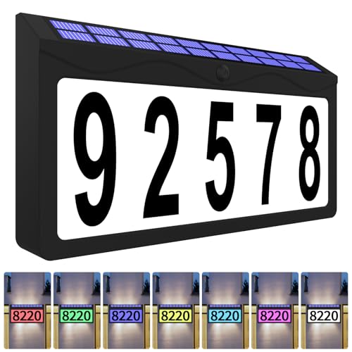 11.8 Inch Solar Powered Address Sign with 3.5 Inch Numbers, Black RGBW Wall Mount