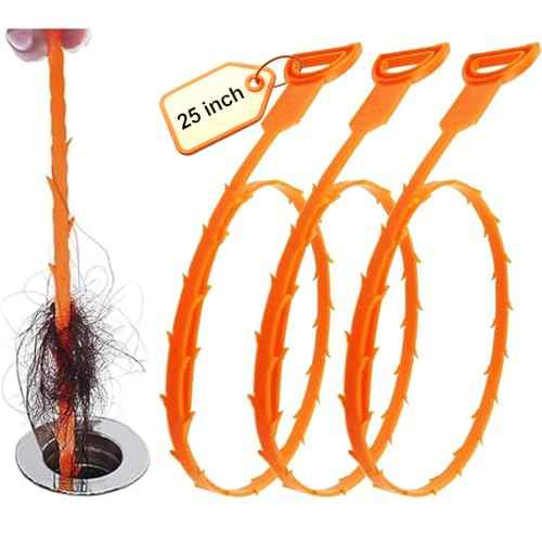 Forlivese 3 Pack 25 Inch Drain Snake,Drain Clog Remover,Sink Snake for Sewer Kitchen Sink Bathroom Tub Toilet Clogged Drains Relief Cleaning Tool