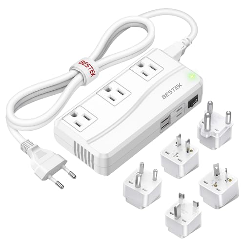 BESTEK Ivory White 220V to 110V Voltage Converter 300W with USB for Travel
