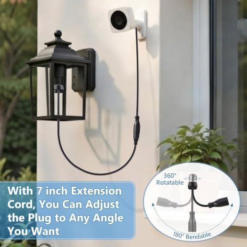 Feekoon Black E26/E27 Light Socket Adapter with 3 Prong Outlet & Extension Cord - 1 Pack