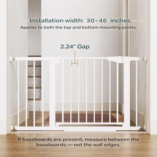 Cumbor 30-46 Inch White Baby & Pet Gate with Auto-Close & Double Lock, Adjustable Walk-Through Safety Gate for Stairs & Doorways