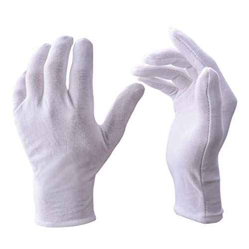 12 Pairs White Cotton Gloves Soft Hand Gloves Dust-Free Work for Men Women Art Crafting, Jewelry Handling, BBQ, Eczema Care, Coin Jewelry Watch Inspection, Dry Hands Sleeping, Archiva, Medium