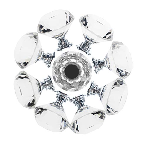 YourGift 12-Pack Diamond Crystal Glass Drawer Knobs 30mm Silver Cabinet Handles