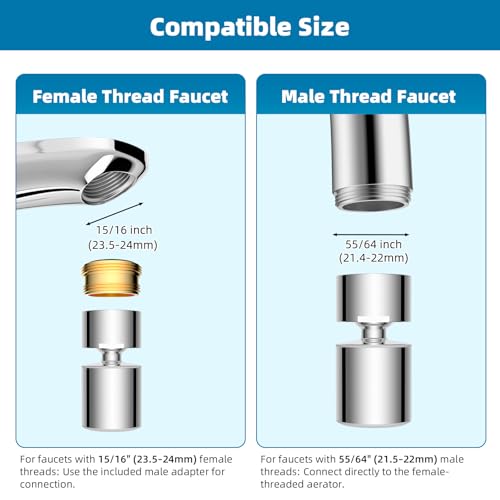 Hibbent Classic 360 Degree Chrome Faucet Aerator with Dual-Function Sprayer