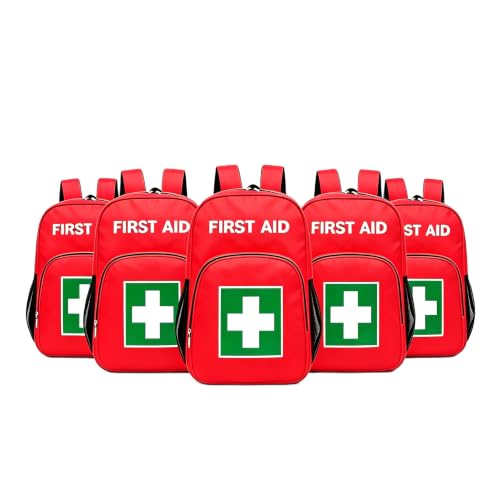 Gatycallaty Red 5-Piece Durable First Aid Backpack for Workplace & Outdoors