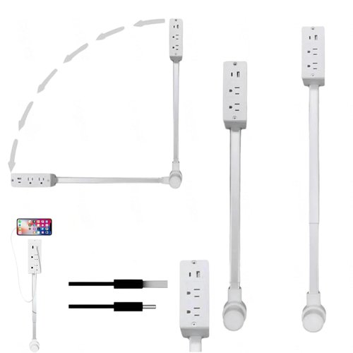 180° Swivel Wall Outlet Extender Stick with 2 AC Plugs & USB-A/USB-C ...