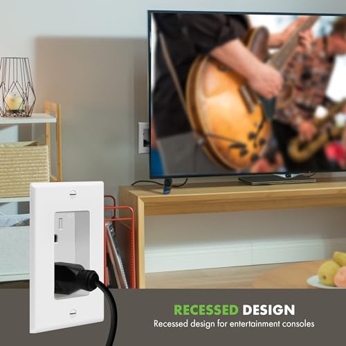 TOPGREENER Recessed Duplex Outlet 2 Pack, Tamper-Resistant, White, Wall Mount