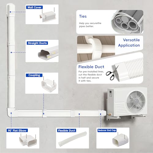 4" 10Ft Mini Split Line Set Cover, Plastic Kit for Outside Units, Air