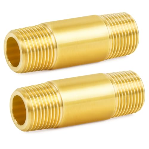 ChillWaves Brass Pipe Fitting 1/2" NPT Male x 1/2" NPT Male Long Nipple 2-Inch (50mm) - 2-Pack