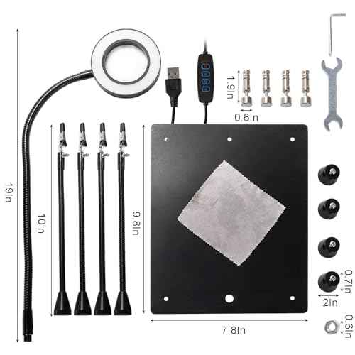WUWEOT Helping Hands Soldering Clamp Station, 6X LED Magnifying Lamp, Moveable 4 Magnetic PCB Holder, Flexible Metal Arms, Non-slip Weighted Base, Third Hand Tool for Electronic Repair Crafts Jewelry