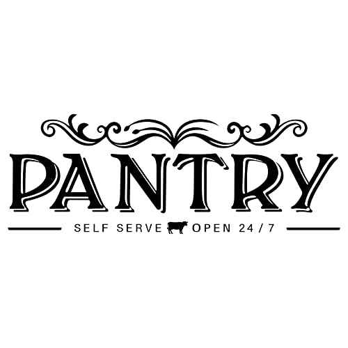 SUPERDANT Pantry Sign Stickers Self Serve Pantry Door Declas Vinly Letter Sticker Open 24/7 DIY Art Quote Kitchen Wall Decor Vintage PVC Wall Art for Kitchen Restaurant Coffee Shop Store Office