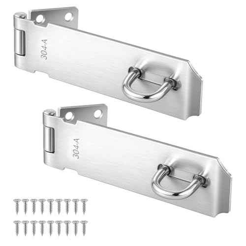 2 Pcs Door Locks Hasp Latch, 5 Inch Stainless Steel Safety Packlock Clasp, Extra Thick Hinge Lock with Screws, Brushed Finish, for Gate, Cabinet, Closet, Shed (5 INCH)
