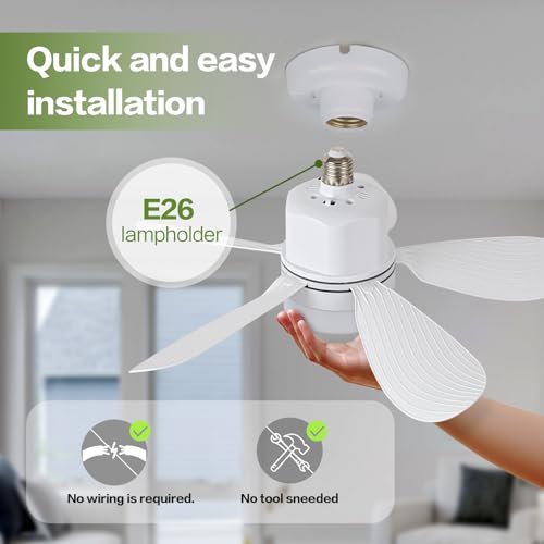 16.54 Inch E26 Socket Fan Light with Remote Control, Dimmable LED & 3-Speed Ceiling Fan for Bedroom & Kitchen