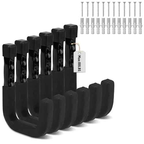 SEDY 6-Piece Heavy Duty Garage Storage Hooks, Wall Mount J Utility Hooks Holds 88 LB, Large Metal Utility, Garage Storage Ladders for Bikes, Garden Tools