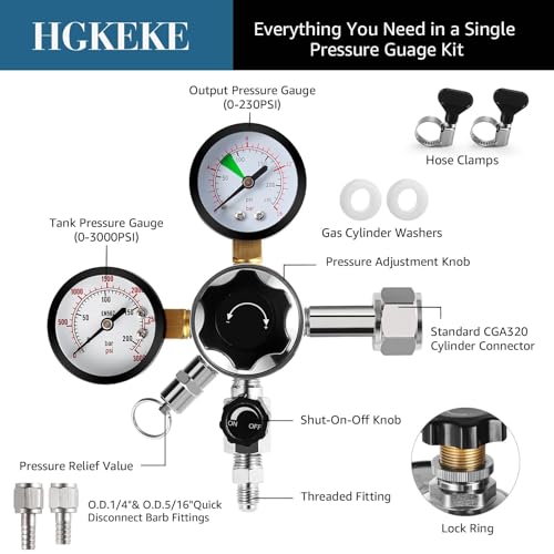 Hgkeke Green High Pressure CO2 Regulator Dual Gauge 0-120 PSI for Kegerator CGA320
