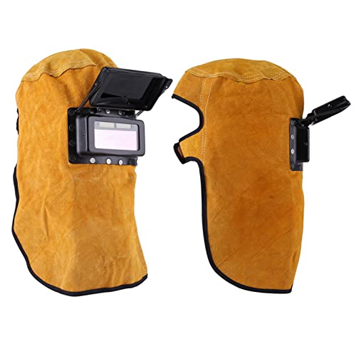 Cowhide Leather Welding Hood,Welding Helmet Mask with Auto Darkening Filter Lens,Pancake Hood Welding Mask Auto Darkening for Welding Workplaces