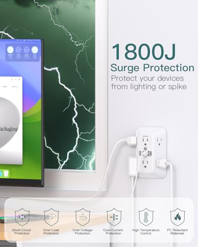 Addtam White Surge Protector Outlet Extender with 6 AC & 4 USB Ports (No PD, 1 Pack)