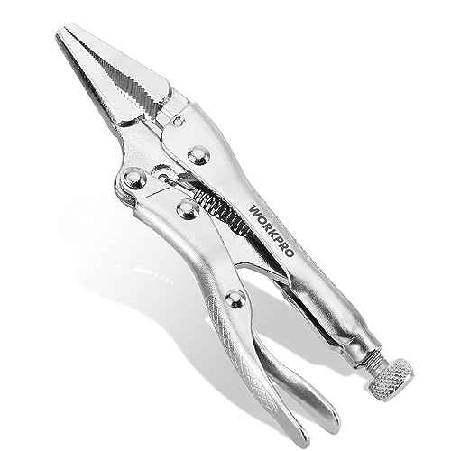 WORKPRO 4-1/2 inch Mini Long Nose Locking Pliers, Chromium-Vanadium Steel Locking Pliers, Locking Adjustable Vise Grips for Clamping Twisting Welding