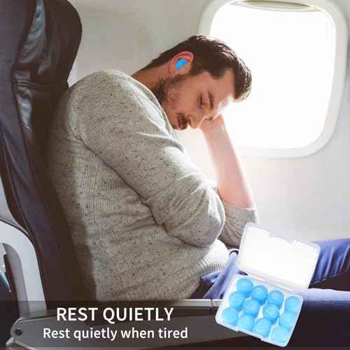 24 Pcs Silicone Ear Plugs for Sleeping, Soft Silicone Earplugs for Sleep, Noise Cancelling Reduction Earplugs for Swimming, Travel, Snoring, Concerts, Airplane, Motorcycle, Musicians, Blue/Clear