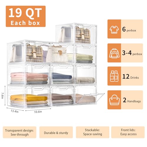 Freebat 6 Pack Clear Storage Bins with Lids - 19 Qt Stackable Closet Organizers