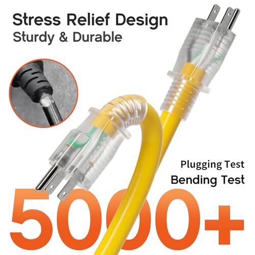 Deeklify 2 FT Heavy Duty 12 Gauge Outdoor Extension Cord with Multiple Outlets
