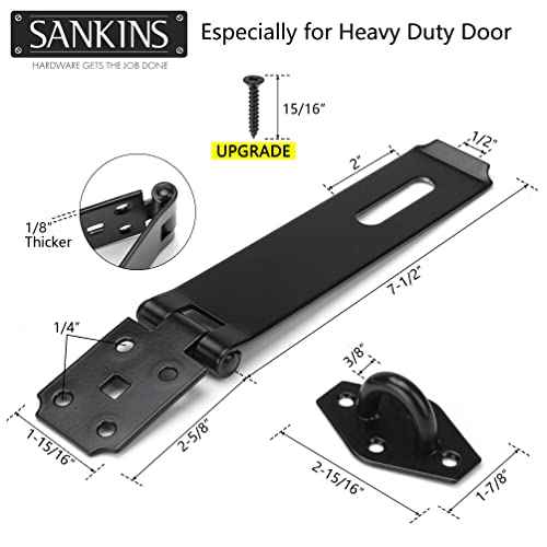 7-1/2" Heavy Duty Door Lock Hasp Latch, 1/8" Thicker Iron Gate Hasp Latches Safety Packlock Clasp Locking with Lengthen Screws for Outdoor Doors, Gates, Shed, Drawers, Cabinets, Black