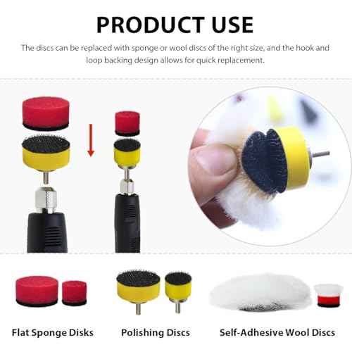 16PCS Mini Buffing Polishing Pads, Car Detail Sponge Buffing Mini Polisher Wool Pads for Rotary Tools, Auto Waxing Detailing Kit for Cordless Electric Drill Wheel Hub Cleaning