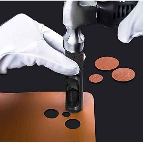 Spurtar Hollow Punch Set 6 Pieces Heavy Duty Round Leather Hole Punch Kit 1/8" 5/32" 3/16" 7/32" 1/4" 5/16" Belt Puncher for Leather Gaskets Cloth Watch Belts with Storage Bag