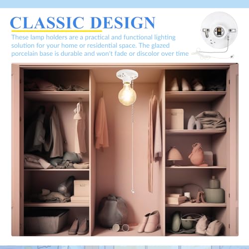 Saysurey Porcelain Light Socket with Outlet & Pull Chain - 1 Pack