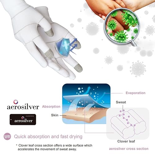 Youneedthat AeroSilver Seamless Touchscreen Gloves ? Eczema Relief, Non-Slip Work Glove Liners, Moisture-Wicking, 10/20 Pack