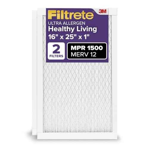 Filtrete 16x25x1 AC Furnace Air Filter, MERV 12, MPR 1500, CERTIFIED asthma & allergy friendly, 3 Month Pleated 1-Inch Electrostatic Air Cleaning Filter, 2-Pack (Actual Size 15.69 x 24.69 x 0.78 in)
