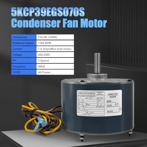 1/4 HP Condenser Fan Motor 1100 RPM CCW Replacement for HVAC Units
