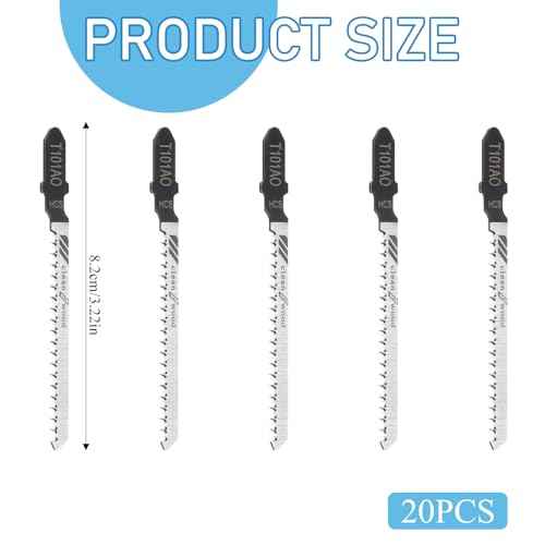 Jigsaw Blades T Shank, 20Pcs T101AO Jig Saw Blades Set for Wood, 3.2 Inch T-Shank Replacement Blade for Wood, Plastic, Curved Scrolling Fine Finish Cutting(Black)
