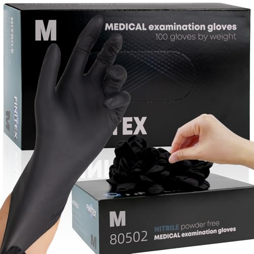 FINITEX Medium Black Nitrile Disposable Gloves 5mil Medical Exam 100PCS