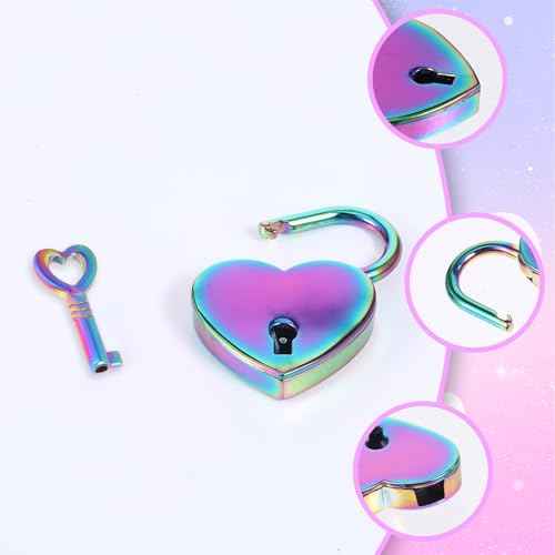 4Pcs Small Heart Shaped Locks with Key Mini Metal Heart Padlock Colorful Personalized Love Padlock Diary Lock and Key Set Heart Lock Mini Lock for Diary Book Travel Suitcase Luggage Box Case Key Keye