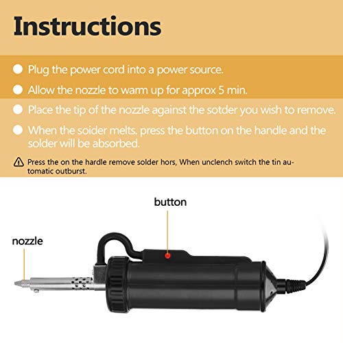 Solder Sucker, Automatic Desoldering Pump Vacuum, Portable Electric Solder Tin Sucker, Vacuum Soldering Remove Pump Desoldering Machine, AC110V 30W with 3 Soldering Suction Tips