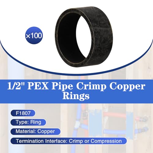 100 Pack 1/2" Copper PEX Crimp Rings for Plumbing Fittings - RUBY.Q