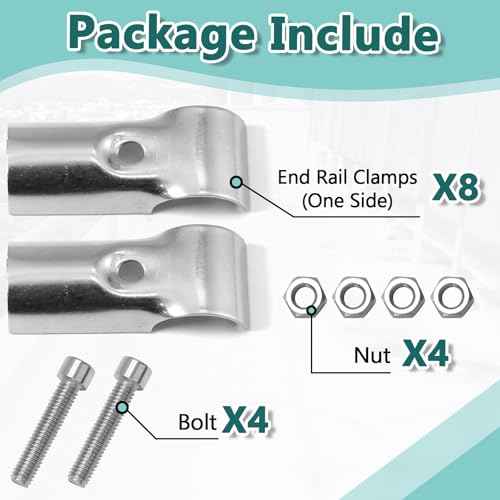 4 Pack End Rail T Clamps 1 Inch - Stainless Steel Chain Link Fence Pipe Clamp - Fence Pipe T Clamps for 1" OD Pipe - Bolts and Nuts Included